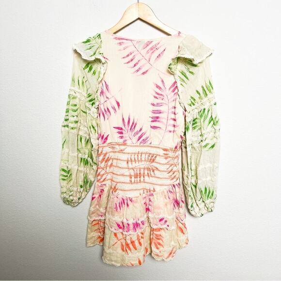 Hemant and Nandita tropical palm print ruffle mini dress puff sleeve size xs - Picture 7 of 8